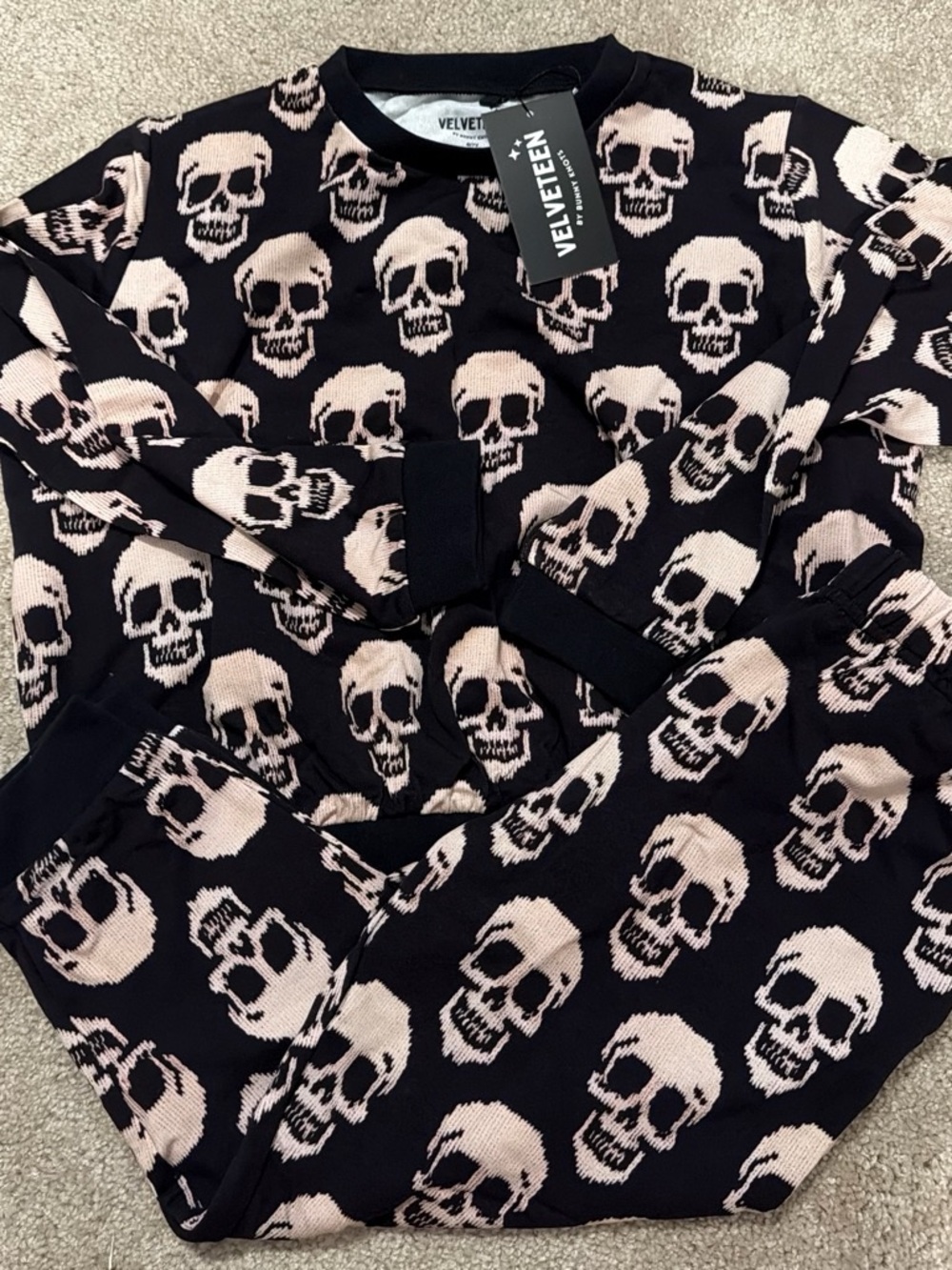 Velveteen Kids Black & Cream Skull Knit Sweatsuit